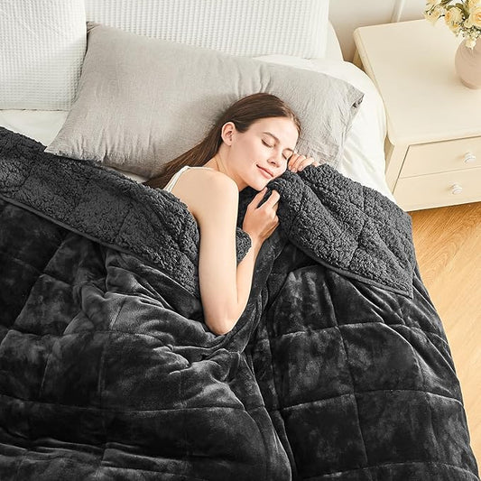 Cottonblue Weighted Blanket 20lbs for Queen Ded - Ultra Soft, Cozy Comfort Sherpa Blanket for Relax and Sleep, Heavy Bed Blankets with Cemaric Beads, 60x80 Inches,Black