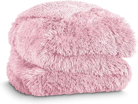 Bare Home Shaggy Faux Fur Sherpa Blanket - Super Soft, Fuzzy, Fluffy - Reversible Cozy Warm Blanket for Couch, Sofa, Chair, Bed - Luxury Home Decor (Twin/Twin XL, Light Pink)