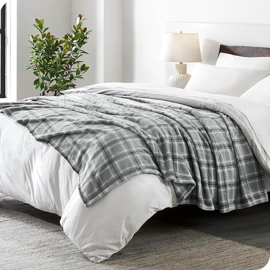 Bare Home Fleece Microplush Blanket - Lightweight Throw for Bed, Sofa, Couch, Movie Night, Camping, Gifts, and Travel - Ultra Soft Warm Blanket (Throw/Travel, Tartan Plaid)