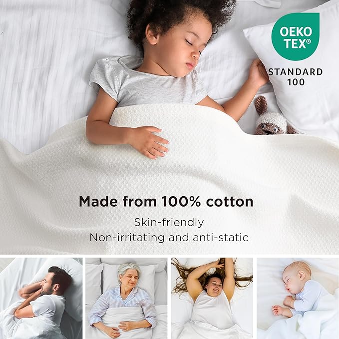 Bedsure 100% Cotton Blanket Twin XL Size for Bed - Breathable and Lightweight, Soft Cozy Textured Herringbone Woven Blanket for Summer Spring, White, 66x90 inches