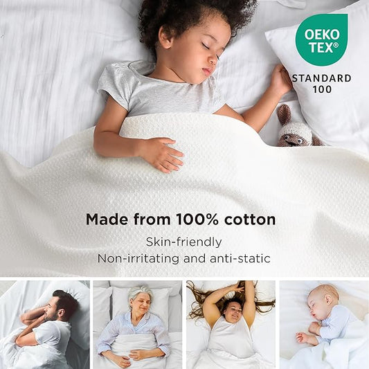 Bedsure 100% Cotton Blanket Twin XL Size for Bed - Breathable and Lightweight, Soft Cozy Textured Herringbone Woven Blanket for Summer Spring, White, 66x90 inches