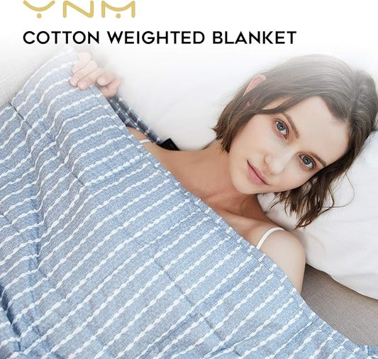 YnM Weighted Blanket, Heavy 100% Oeko-Tex Certified Cotton Material(Blue White, 80''x87'' 20lbs), Two Persons(90~160lb) Sharing Use on Queen/King Bed | A Duvet Included