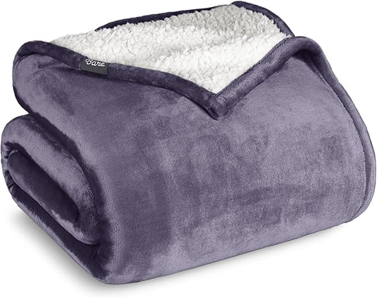 Bare Home Sherpa Fleece Blanket - Twin/Twin Extra Long - Blanket for Bed, Sofa, and Couch - Warm & Lightweight - Fluffy & Soft - Reversible (Twin/Twin XL, Dusty Purple)
