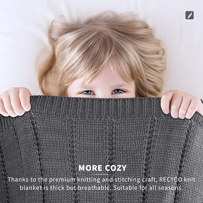 RECYCO Cable Knit Dark Grey Throw Blanket for Couch, Super Soft Warm Cozy Decorative Knitted Throw Blanket 2.3LB for Bed, Sofa, Chair 50"x60"