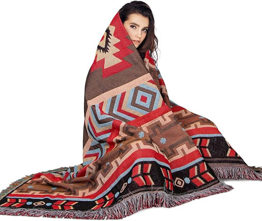 MACEVIA Boho Aztec Blanket for Couch, Rustic Southwest Blanket Decorations for Home, Country Boho Throw Blankets, Southwestern Tribal Blankets Western Bedroom Room Decor (Aztec 04 50"×70")