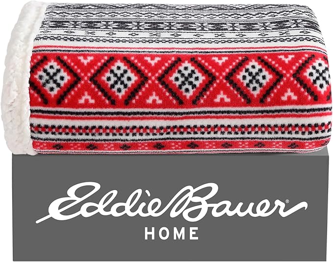 Eddie Bauer Ultra-Plush Collection Throw Blanket-Reversible Sherpa Fleece Cover, Soft & Cozy, Perfect for Bed or Couch, Fair Isle