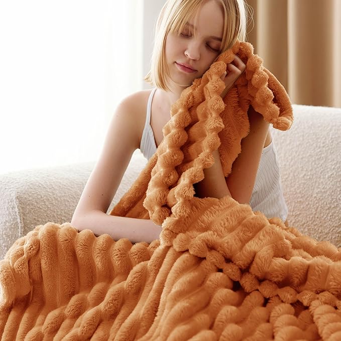 Bedsure Burnt Orange Twin XL Blanket for Bed - GentleSoft Cozy Soft Blankets for Women, Cute Small Fleece Throws for Girls, Birthday Gifts for Women, Mothers Day Decor Gifts for Mom, 66x90 Inches