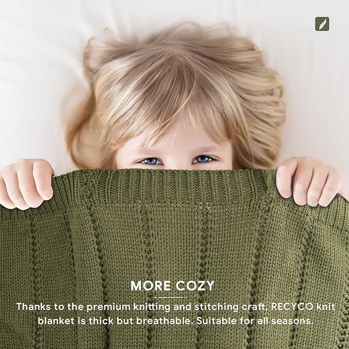 RECYCO Cable Knit Moss Green Throw Blanket for Couch, Super Soft Warm Cozy Decorative Knitted Throw Blanket 2.3LB for Bed, Sofa, Chair 50"x60"