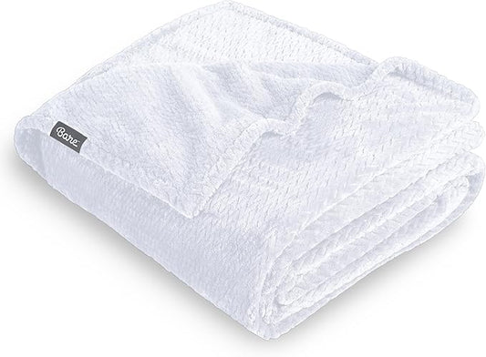 Bare Home Textured Fleece Microplush Blanket - King - Lightweight Throw for Bed, Sofa, Couch, Camping, and Travel - Ultra Soft Warm Blanket (King, Chevron White)