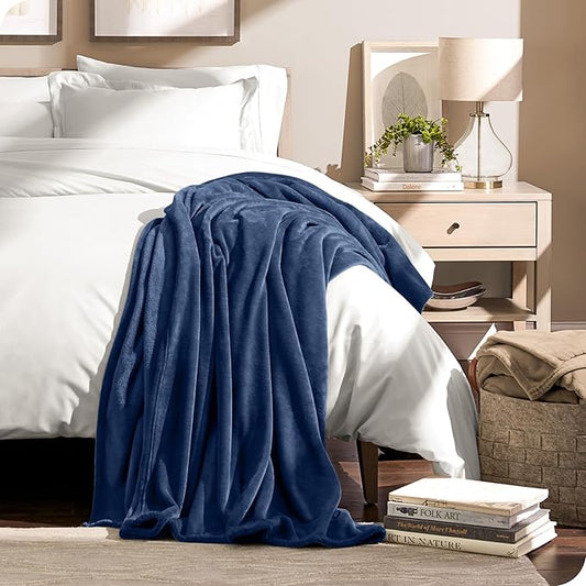 Bare Home Fleece Microplush Blanket - King - Lightweight Throw for Bed, Sofa, Couch, Movie Night, Camping, and Travel - Ultra Soft Warm Blanket (King, Dark Blue)