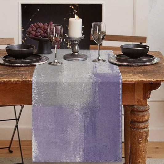 Emvency Farmhouse Table Runner, Vintage Purple Grey Abstract Art Painting for Kitchen Coffee Table Family Dinners Holiday Parties Wedding Events Decor(13x72 inch)