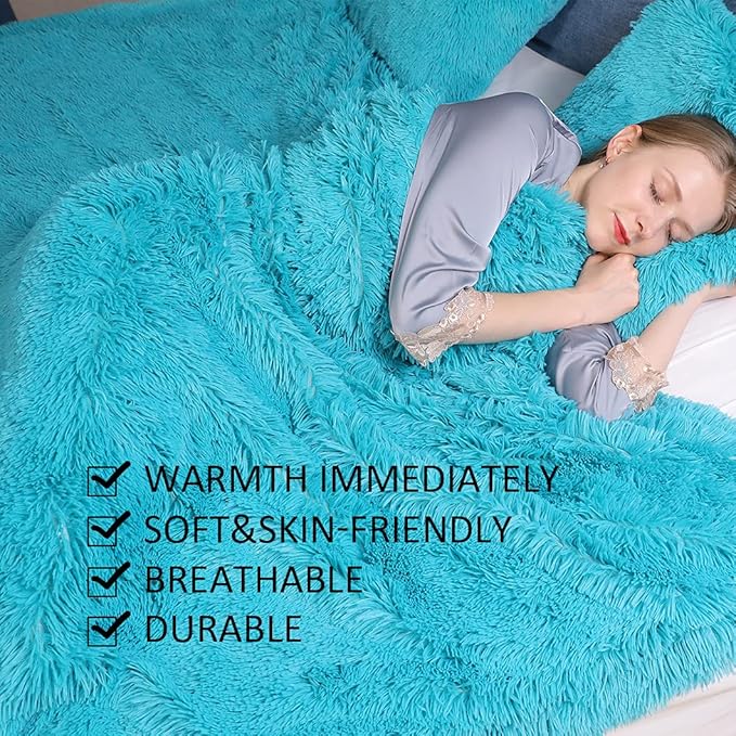 YUSOKI Twin Size Faux Fur Throw Blanket(Teal,60" x 80"),Whithout Pillows,Winter Lightweight Plush Fuzzy Soft Cozy Microfiber Comfy Bed Blanket for Women Kids Girls Couch Sofa Washable