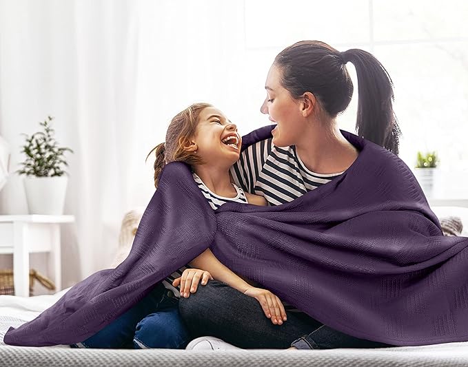 Utopia Bedding Plum 100% Cotton Blanket [Queen Size - 90x90 Inch] 350GSM Lightweight, Soft and Breathable Thermal Blanket for All Seasons