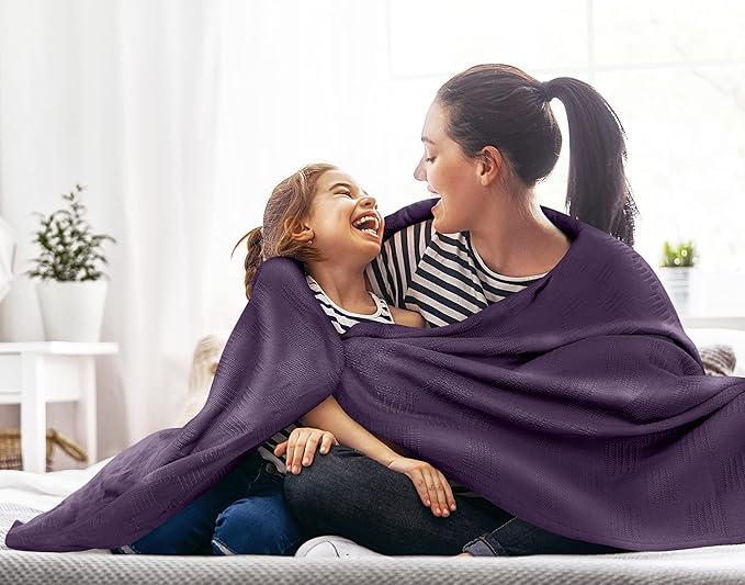 Utopia Bedding Plum 100% Cotton Blanket [Twin Size - 90x72 Inch] 350GSM Lightweight, Soft and Breathable Thermal Blanket for All Seasons