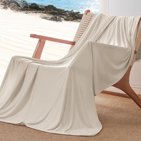 Bedsure Beige Cooling Blanket for Hot Sleepers - Summer Cold Throw Blanket for Bed, Arc-Chill Lightweight Summer Bedding, Cool Thin Ice Cold Cooled Throws with Rayon Derived from Bamboo, 50x70
