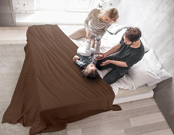 Utopia Bedding Brown 100% Cotton Waffle Blanket 300 GSM [King - 90x108 Inch] Soft Lightweight Breathable Bed Blanket for All Season