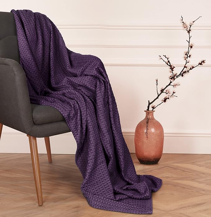 Utopia Bedding Plum 100% Cotton Waffle Blanket 300 GSM [Twin - 90x72 Inch] Soft Lightweight Breathable Bed Blanket for All Season