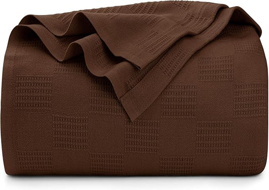 Utopia Bedding Brown 100% Cotton Blanket [Queen Size - 90x90 Inch] 350GSM Lightweight, Soft and Breathable Thermal Blanket for All Seasons