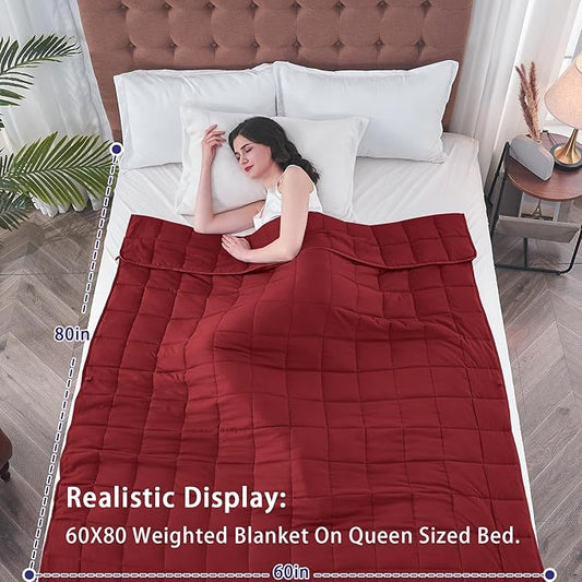yescool Weighted Blanket for Adults (25 lbs, 60" x 80", Red) Cooling Heavy Blanket for Sleeping Perfect for 240-260 lbs, Queen Size Breathable Blanket with Premium Glass Bead, Machine Washable