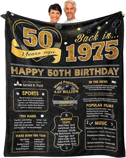 50th Birthday Gifts for Her/Him, 50th Birthday Gifts for Women Men, 50th Birthday Gift Ideas Throw Blanket 60 x 50 Inch, 1975 Birthday Gifts for Woman Man, 50 Year Old Gifts for Women/Men Turning 50
