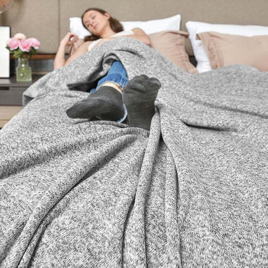 KAWAHOME Summer Sweatshirt Blanket King Size for Bed-Lightweight Breathable Blankets,Soft Thin Knit Jersey Blanket for Hot Sleepers,108 X 90 Inches, Heather Grey