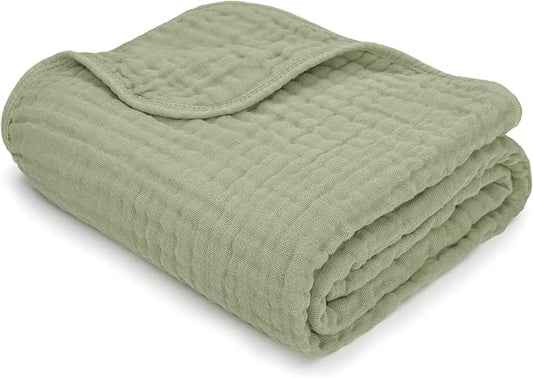 Comfy Cubs Muslin Baby Blanket - Soft, Lightweight, 6-Layer Cotton Swaddle Blankets for Newborns, Infants & Toddlers - 40" x 40" Large, Breathable & Versatile for Sleeping & Tummy Time - Sage