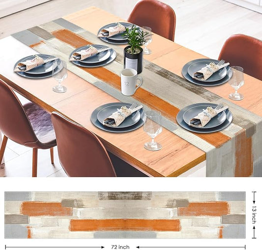 Emvency Farmhouse Table Runner, Modern Orange and White Abstract Art Painting for Kitchen Coffee Table Family Dinners Holiday Parties Wedding Events Decor(13x72 inch)
