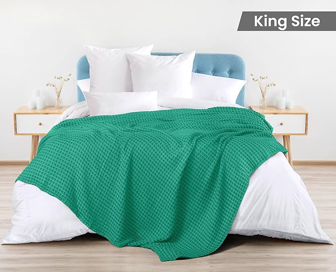Utopia Bedding Emerald Green 100% Cotton Waffle Blanket 300 GSM [King - 90x108 Inch] Soft Lightweight Breathable Bed Blanket for All Season