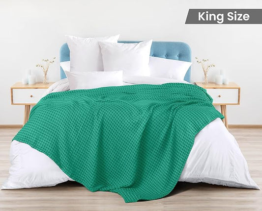 Utopia Bedding Emerald Green 100% Cotton Waffle Blanket 300 GSM [King - 90x108 Inch] Soft Lightweight Breathable Bed Blanket for All Season