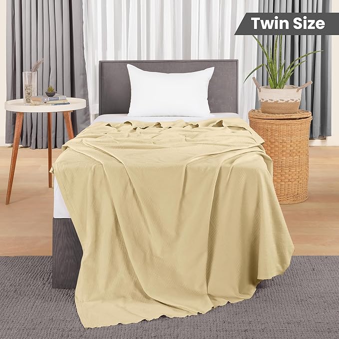 Utopia Bedding Tan 100% Cotton Blanket [Twin Size - 90x72 Inch] 350GSM Lightweight, Soft and Breathable Thermal Blanket for All Seasons
