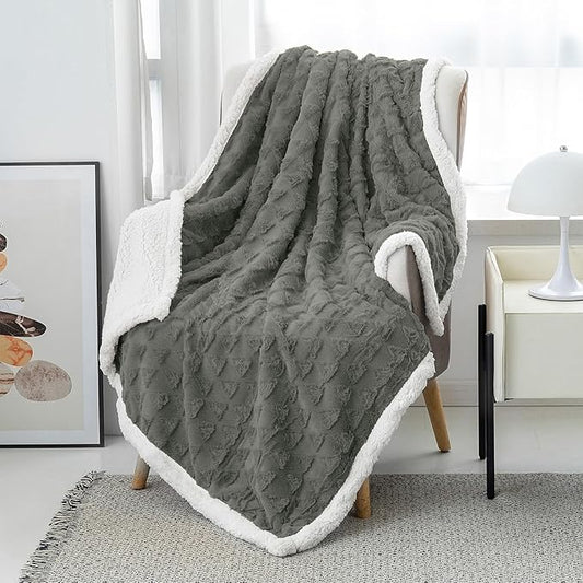 LOMAO Fuzzy Sherpa Throw Blanket - Fleece & Faux Fur Cozy Blanket, Gift for Bed,Sofa (60x80, Olive Green)