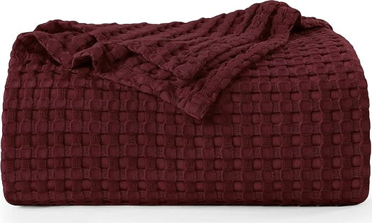 Utopia Bedding Burgundy 100% Cotton Waffle Blanket 300 GSM [Queen - 90x90 Inch] Soft Lightweight Breathable Bed Blanket for All Season