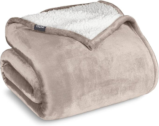 Bare Home Sherpa Fleece Blanket - Twin/Twin Extra Long - Blanket for Bed, Sofa, and Couch - Warm & Lightweight - Fluffy & Soft - Reversible (Twin/Twin XL, Light Taupe)