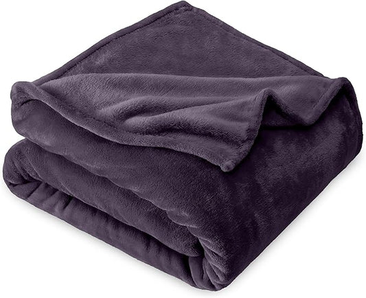 Bare Home Fleece Microplush Blanket - Lightweight Throw for Bed, Sofa, Couch, Movie Night, Camping, Gifts, and Travel - Ultra Soft Warm Blanket (Throw/Travel, Eggplant)