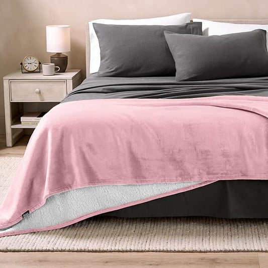 Bare Home Sherpa Fleece Blanket - Twin/Twin Extra Long - Blanket for Bed, Sofa, and Couch - Warm & Lightweight - Fluffy & Soft - Reversible (Twin/Twin XL, Light Pink)