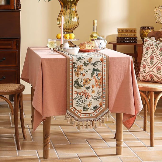 Vintage Linen Table Runner,Floral Table Runners 94 Inches Long,Soft and Luxury Coffee Table Runners.Decoration Tabletop for Kitchen,Dining,Party,Home,Christmas,16"*94"