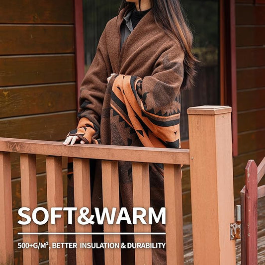ACUSHLA Merino Wool Blanket - Soft Warm Thick Washable Large Bed Couch Camping Outdoor Travel Throw Blanket All Seasons, Flame Brown 79X63