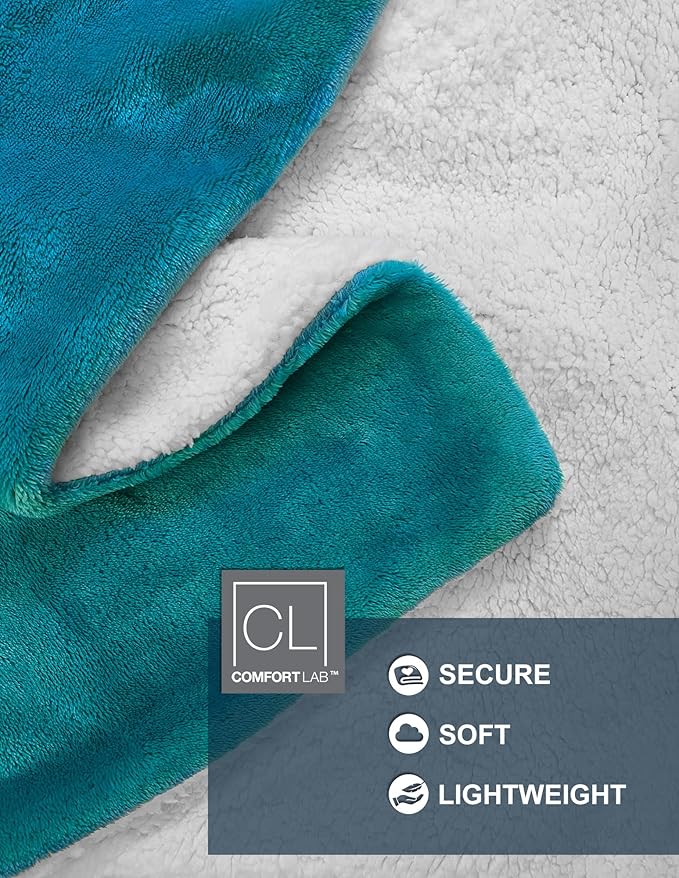 Comfort Lab Reversible Flannel Sherpa Blanket - Elegant Fluffy Bed Blankets for Bedroom and Home Decor - Anti Pilling Non Shedding Cozy & Warm Fleece Cover - King/California King (108" x 90") - Teal