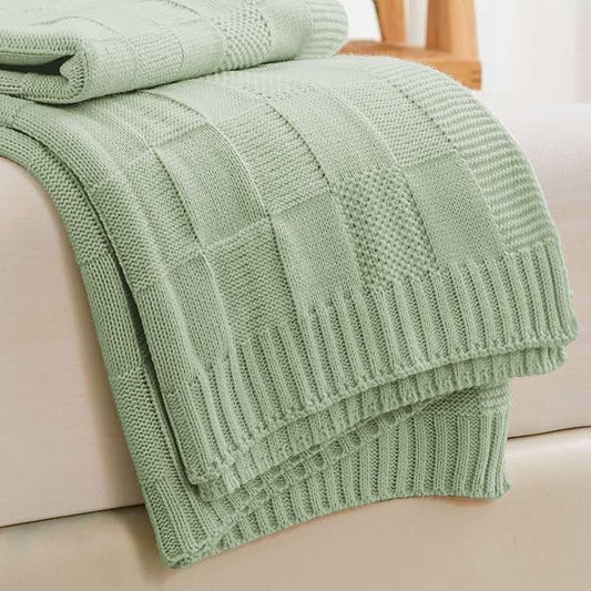 Aganear Throw Blanket for Couch - Warm Chunky Knit Blanket for Bed Checkered Throw Blanket for Women, Cozy Blanket Knitted Throw Blanket for All Season Use Ideal Gift Choice (50"x60", Sage Green)