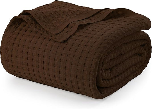 Utopia Bedding Brown 100% Cotton Waffle Blanket 300 GSM [Queen - 90x90 Inch] Soft Lightweight Breathable Bed Blanket for All Season