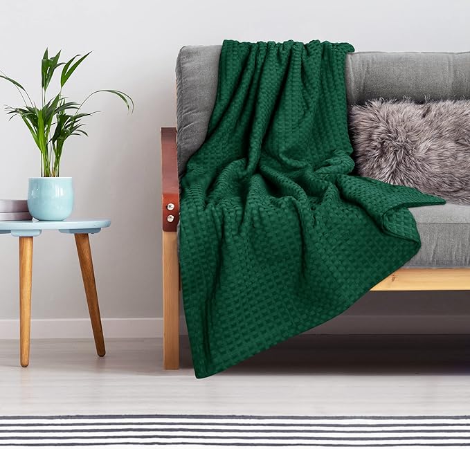 Utopia Bedding Forest Green 100% Cotton Waffle Blanket 300 GSM [King - 90x108 Inch] Soft Lightweight Breathable Bed Blanket for All Season
