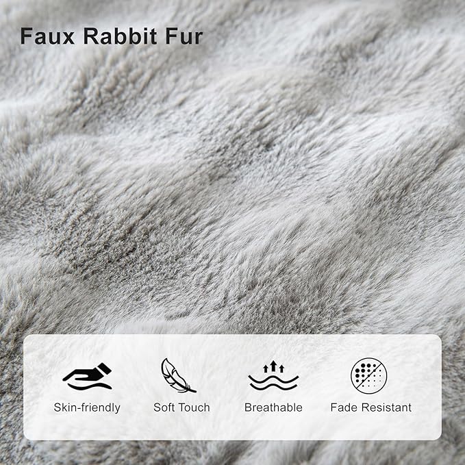 AMWAN Ultra Soft Fuzzy Faux Rabbit Fur Couch Cover for Sofa,Bed Long Shaggy Thick Warm Fluffy Sofa Slipcover for Dogs,Cats,Kids,Decorative Gray Cozy Plush Cute Bubble Furry Blanket Grey,71x118’’
