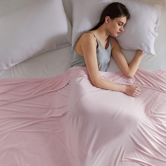 Bedsure Pink Cooling Blanket Queen Size for Hot Sleepers - Summer Cold Blanket for Queen Size Bed with Rayon Derived from Bamboo, Ice Cool Cold Arc-Chill Thin Summer Bedding Essentials, 90x90