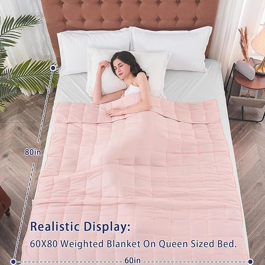 yescool Weighted Blanket for Adults (20 lbs, 60” x 80”, Pink) Cooling Heavy Blanket for Sleeping Perfect for 190-210 lbs, Queen Size Breathable Blanket with Premium Glass Bead, Machine Washable