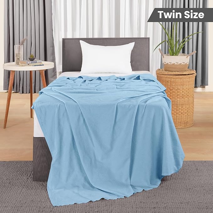 Utopia Bedding Sky Blue 100% Cotton Blanket [Twin Size - 90x72 Inch] 350GSM Lightweight, Soft and Breathable Thermal Blanket for All Seasons