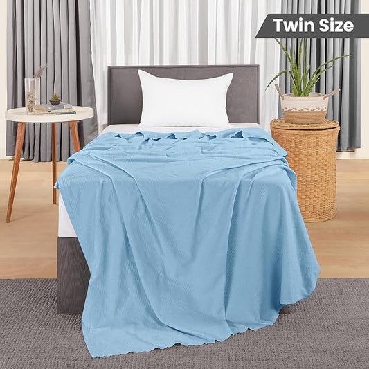 Utopia Bedding Sky Blue 100% Cotton Blanket [Twin Size - 90x72 Inch] 350GSM Lightweight, Soft and Breathable Thermal Blanket for All Seasons