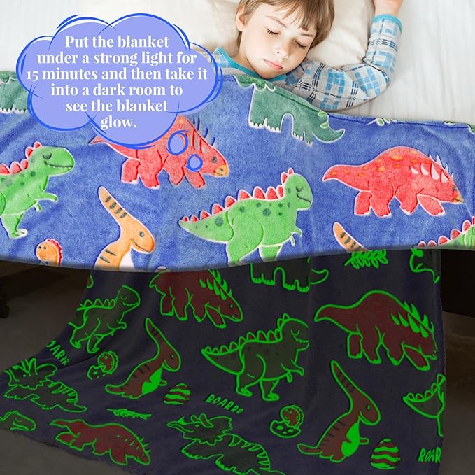 Dinosaur Blanket Gifts for Boys - Dinosaur Toys for 2 3 4 5 6 7 8 9 10 Year Old Boys Girls - Glow in The Dark Dino Toddlers Throw Blanket for Bed Couch Decor Birthday Christmas 50"X 60"