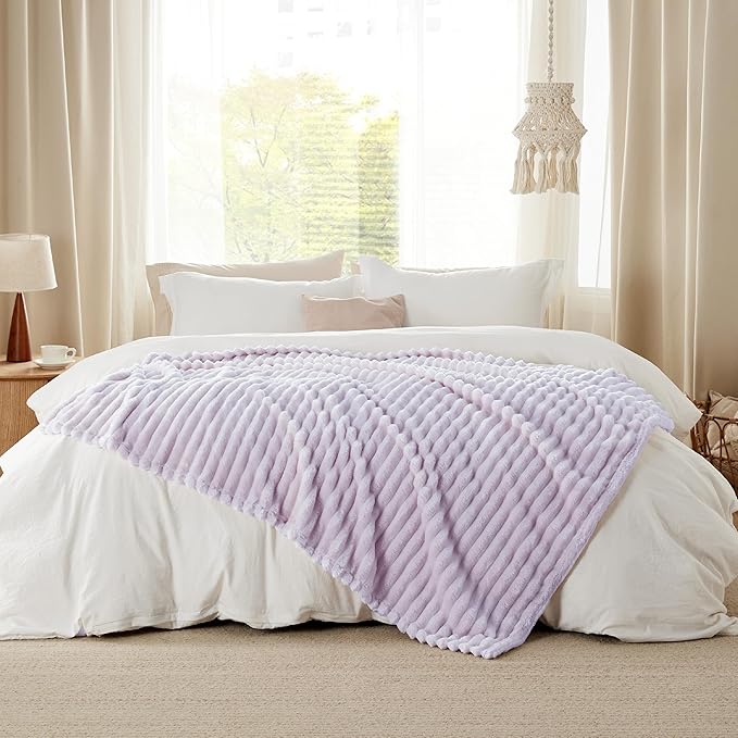 Bedsure Lavender Fog Fleece Blanket for Couch - GentleSoft Cozy Soft Blankets for Women, Cute Small Throws for Girls, 50x60 Inches