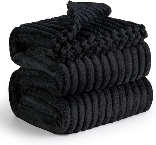 Bedsure Blankets Queen Size for Bed - GentleSoft Cozy Soft Blankets for Women, Cute Large Fleece Throws for Girls, Black, 90x90 Inches