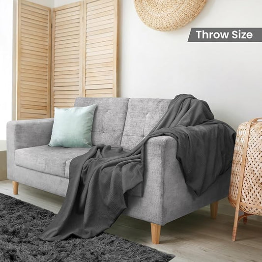 Utopia Bedding Smoke Gray 100% Cotton Blanket [Throw Size - 60x50 Inch] 350GSM Lightweight, Soft and Breathable Thermal Blanket for All Seasons